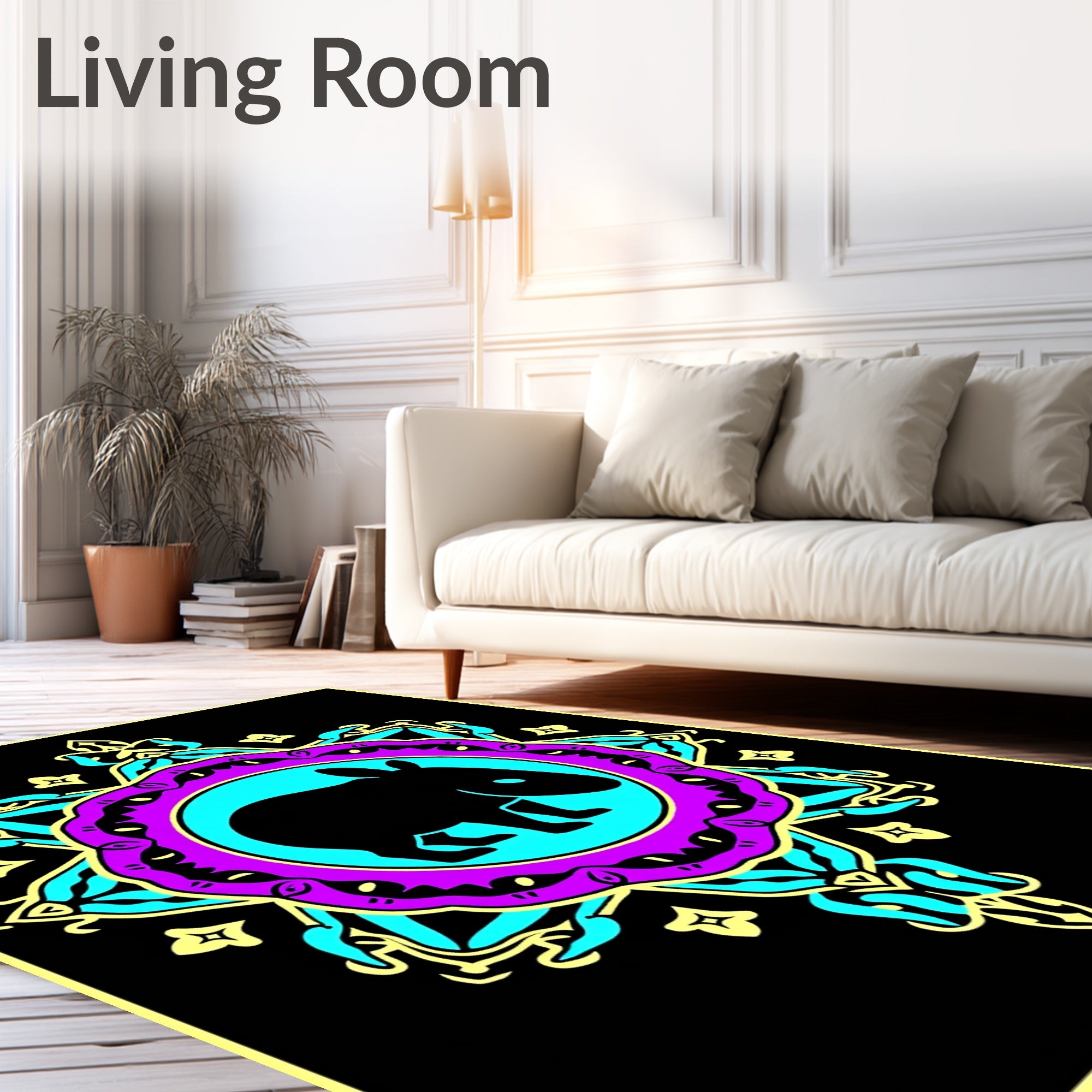 Vibrant Teal Purple Tapir Mandala Rug