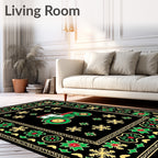 Green Tractor Red Border Black Field Rug