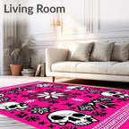 Fuchsia Skulls Floral Mandala Border Rug