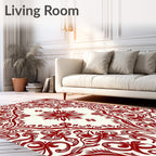 Crimson Floral Scrollwork Ornament Rug