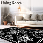 Black White Floral Starburst Medallion Rug