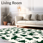 Dark Green Deer Pine Trees Rug