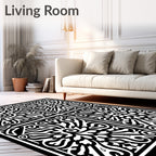 Bold Black Floral Sun Block Print Rug