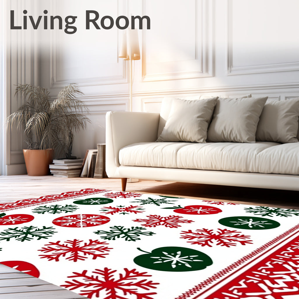 Festive Red Green Snowflake Apple Stripe Rug