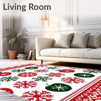Festive Red Green Snowflake Apple Stripe Rug