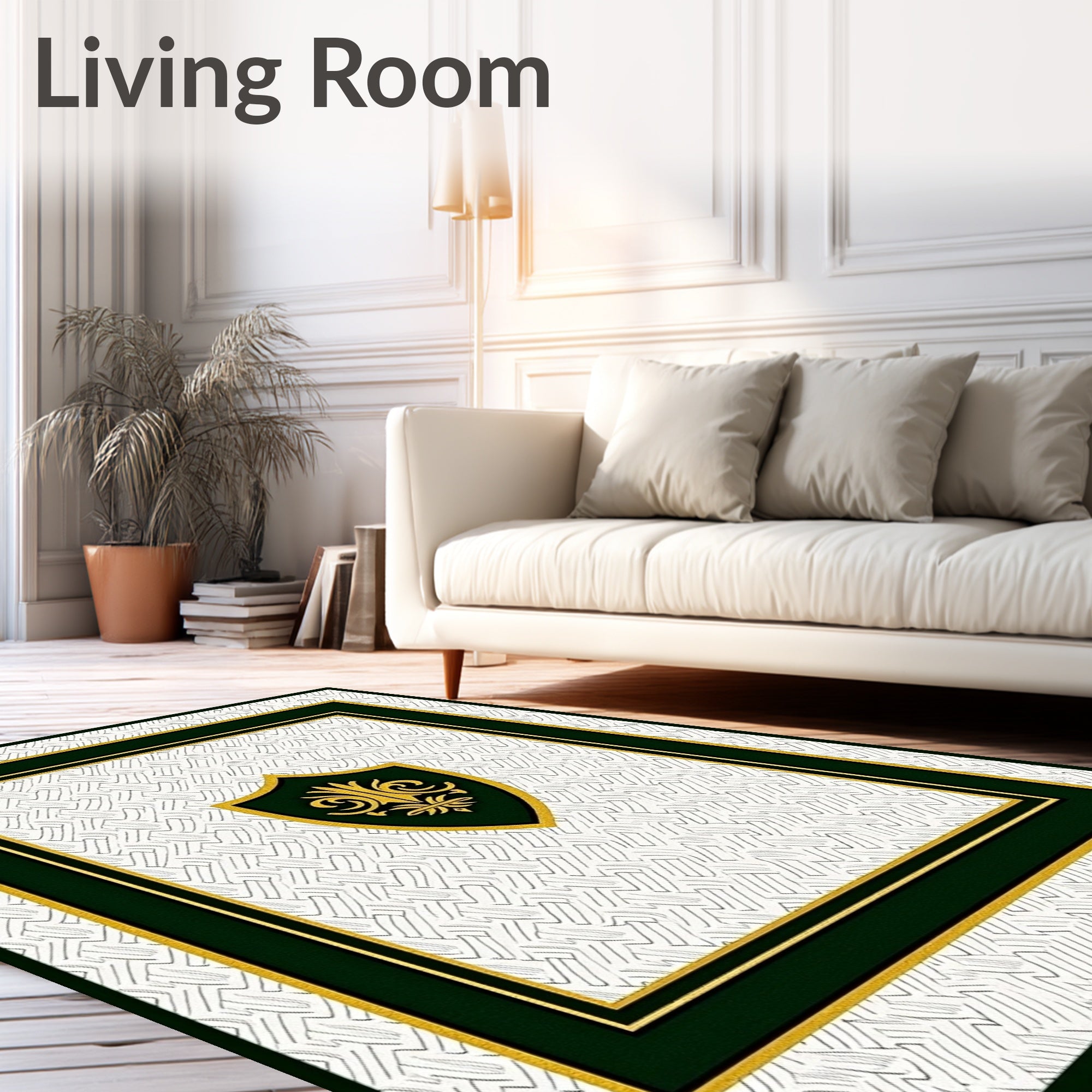 Emerald Gold Crest Shield Frame Rug