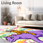 Groovy Orange Cat Viking Dinosaur Ride Rug