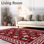 Crimson Elf Tree Holiday Celebration Rug