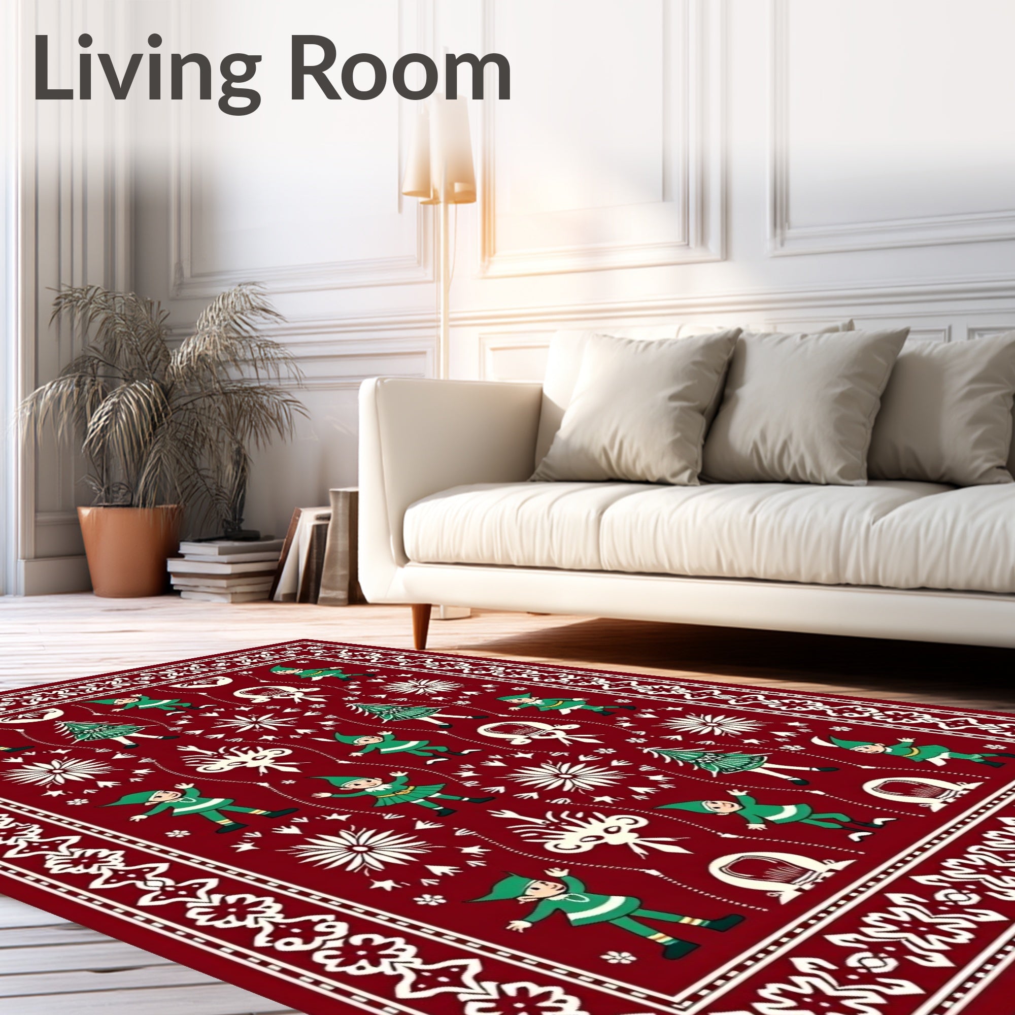 Crimson Elf Tree Holiday Celebration Rug
