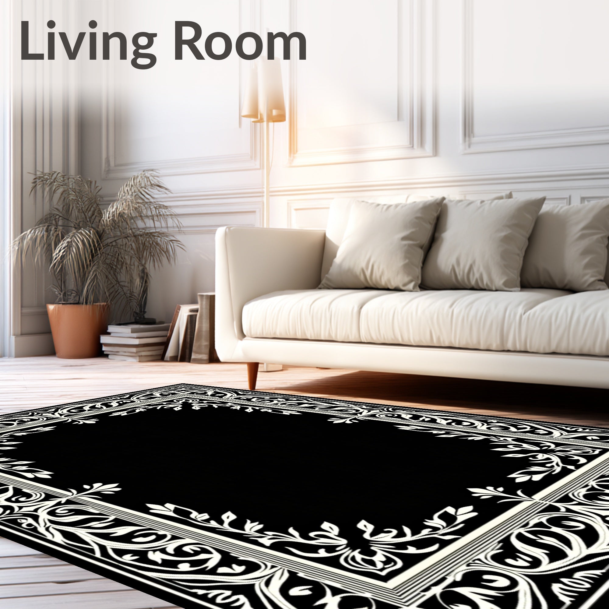 Antique Ivory Floral Scroll Border Rug