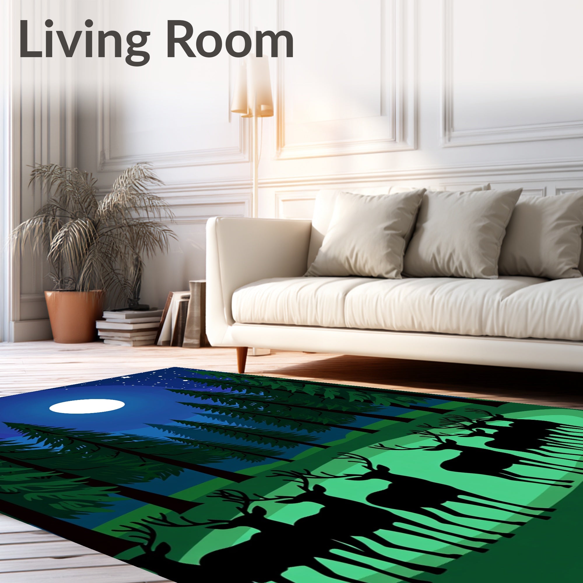 Midnight Forest Deer Moonscape Rug