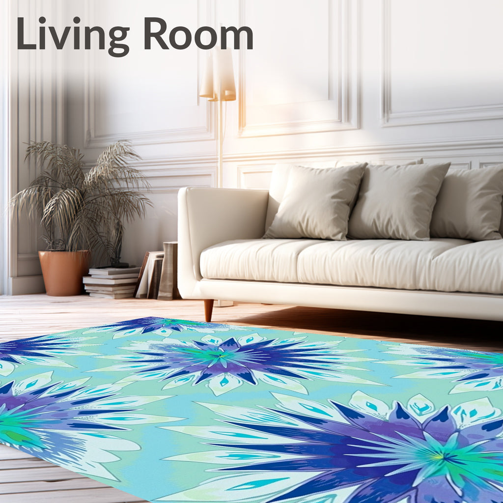 Vivid Teal Blue Floral Burst Rug
