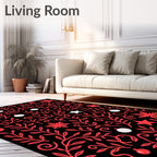 Red Black Holiday Vine Star Snowflake Rug