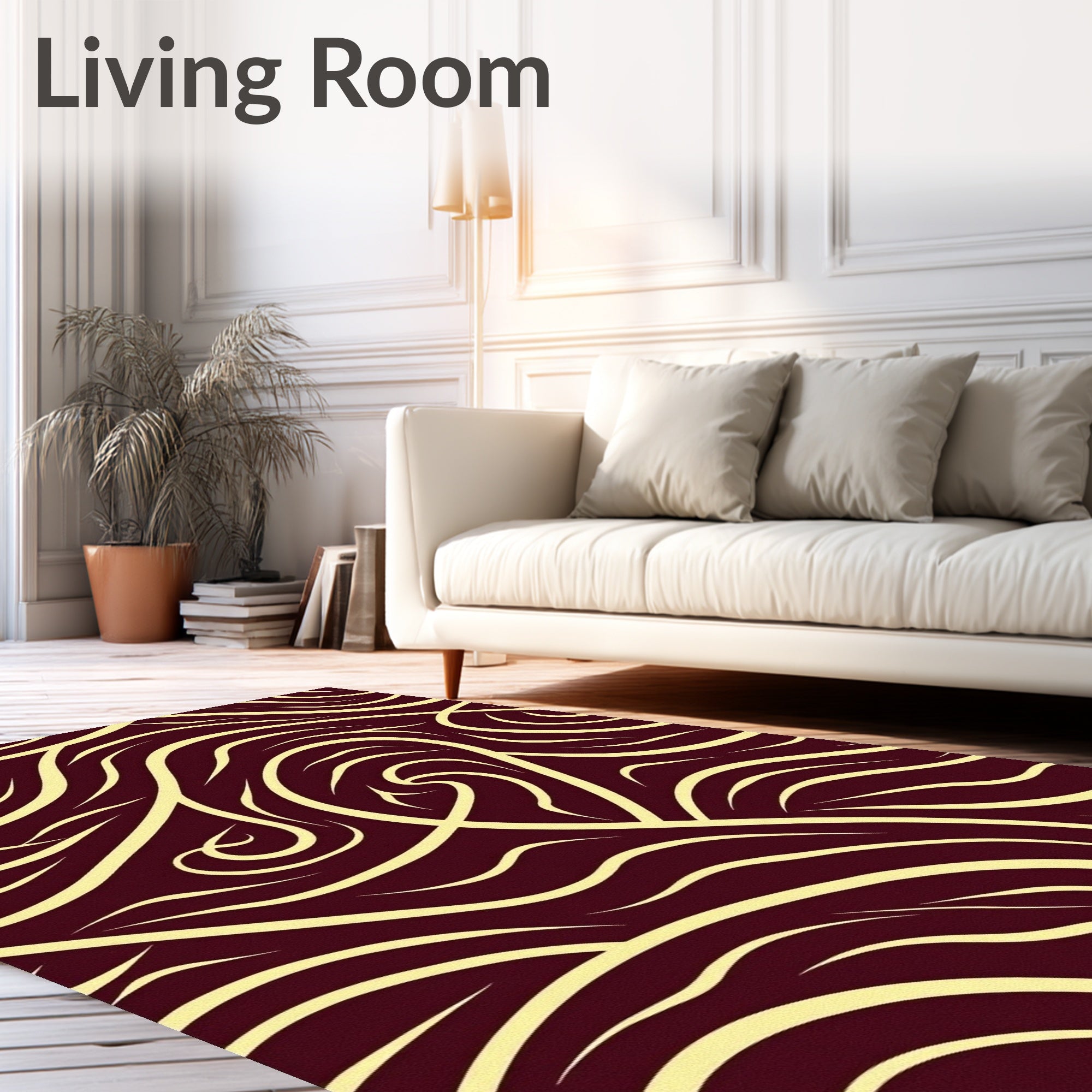 Crimson Cream Swirling Lines Rug