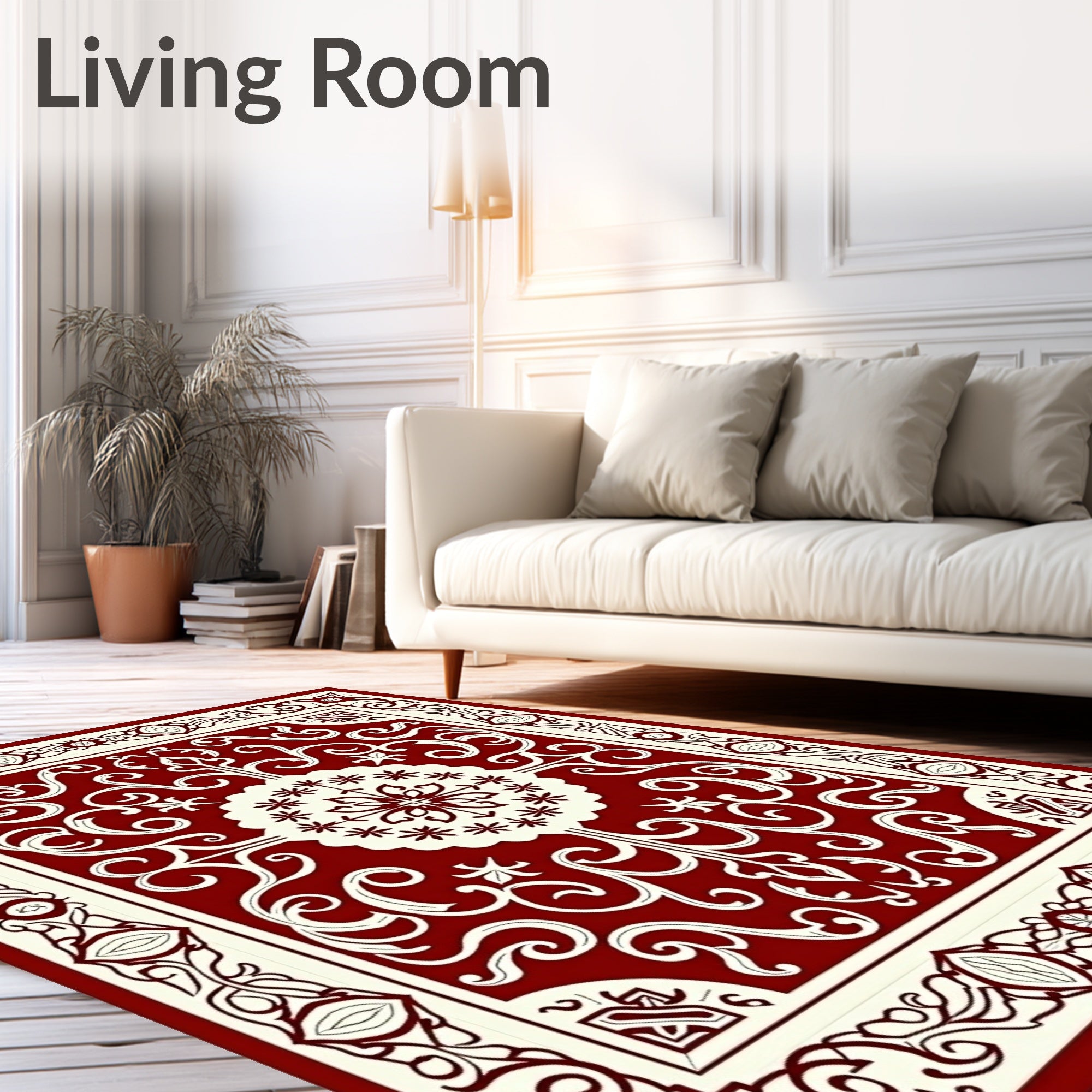 Rich Crimson Floral Medallion Rug
