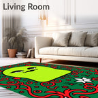 Lime Green Character Red Floral Border Rug