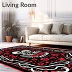 Crimson Skeleton Lovers Rose Frame Rug
