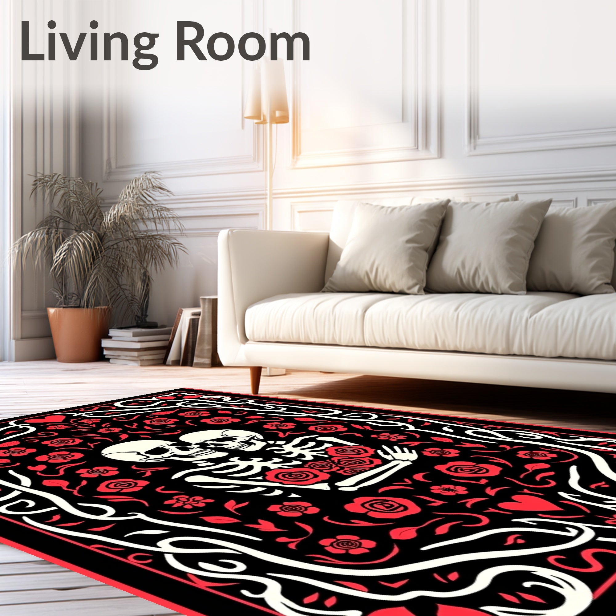 Crimson Skeleton Lovers Rose Frame Rug