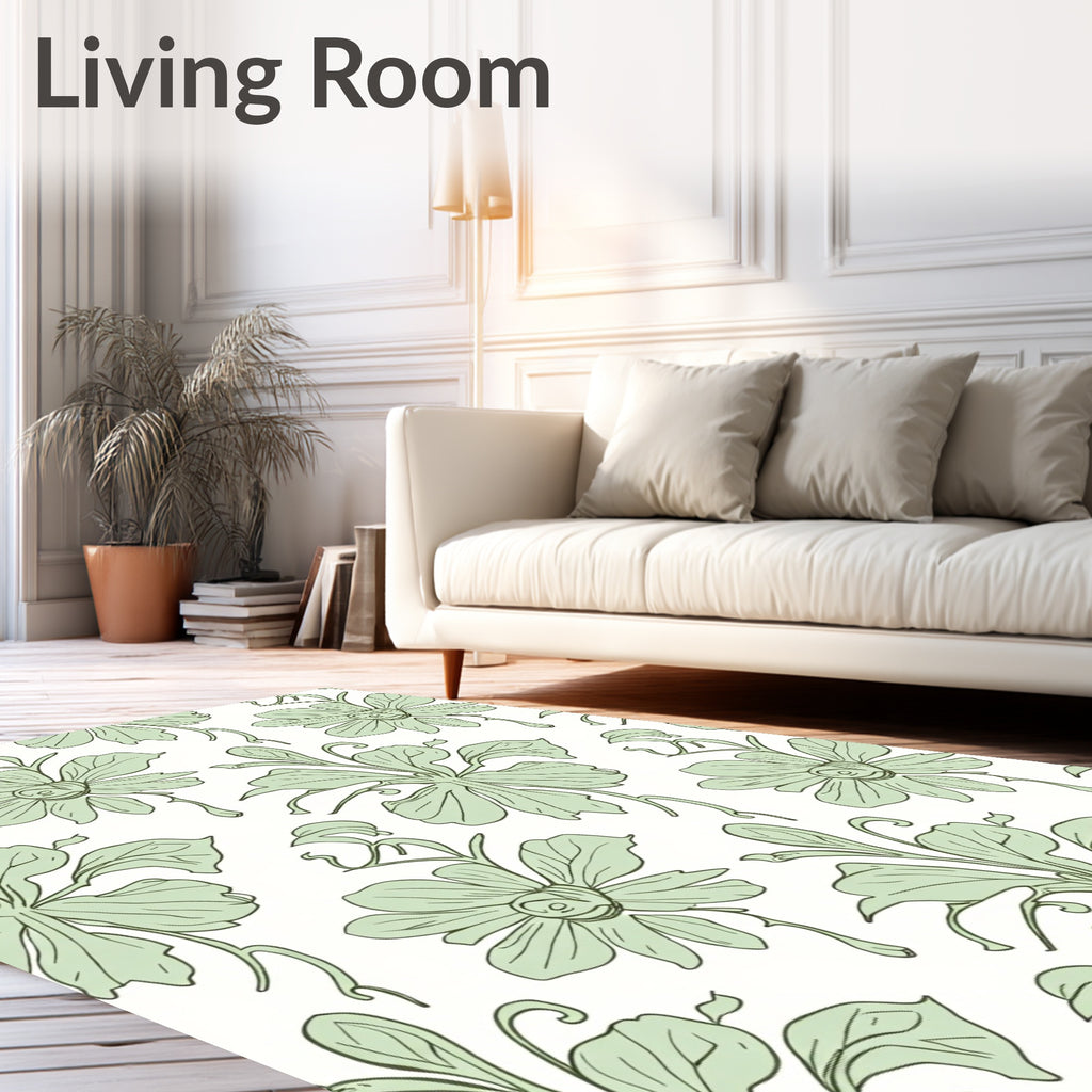 Soft Green Floral Vine Arrangement Rug