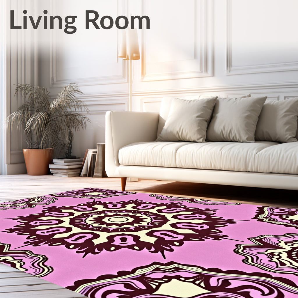 Crimson Mandala Medallion Rose Design Rug