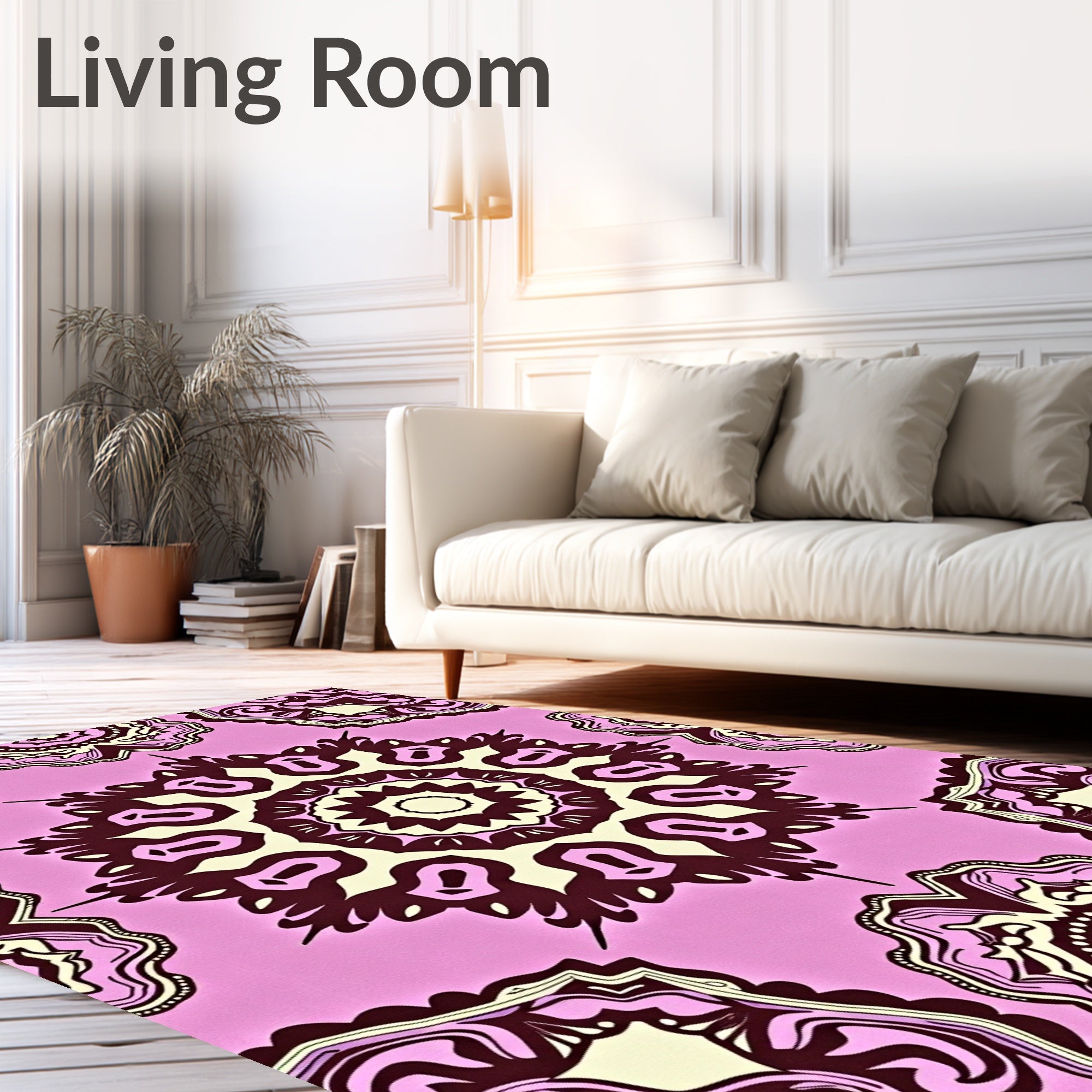 Crimson Mandala Medallion Rose Design Rug