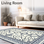 Cream Blue Geometric Central Diamond Rug