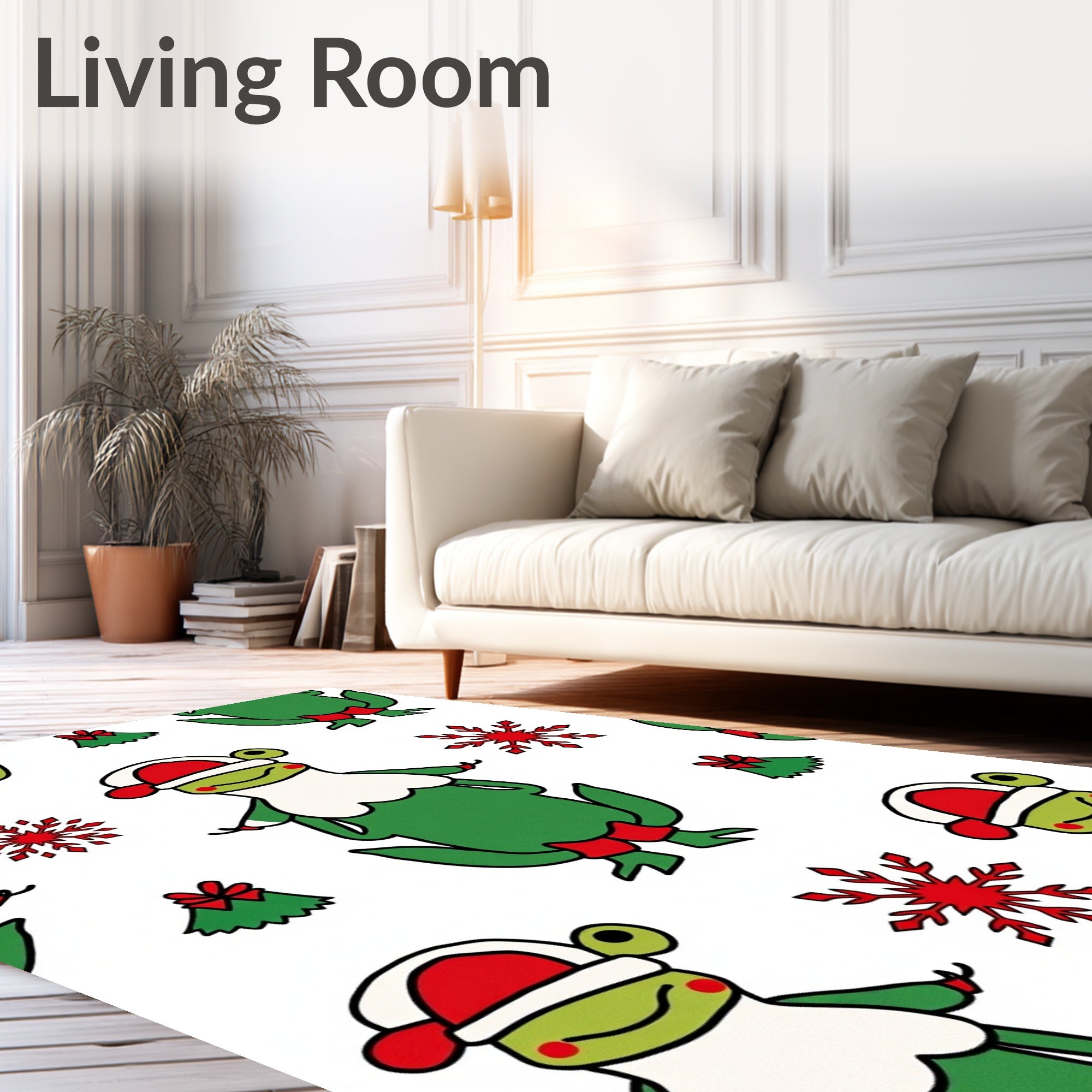 Jolly Green Frogs Christmas Snowflakes Rug