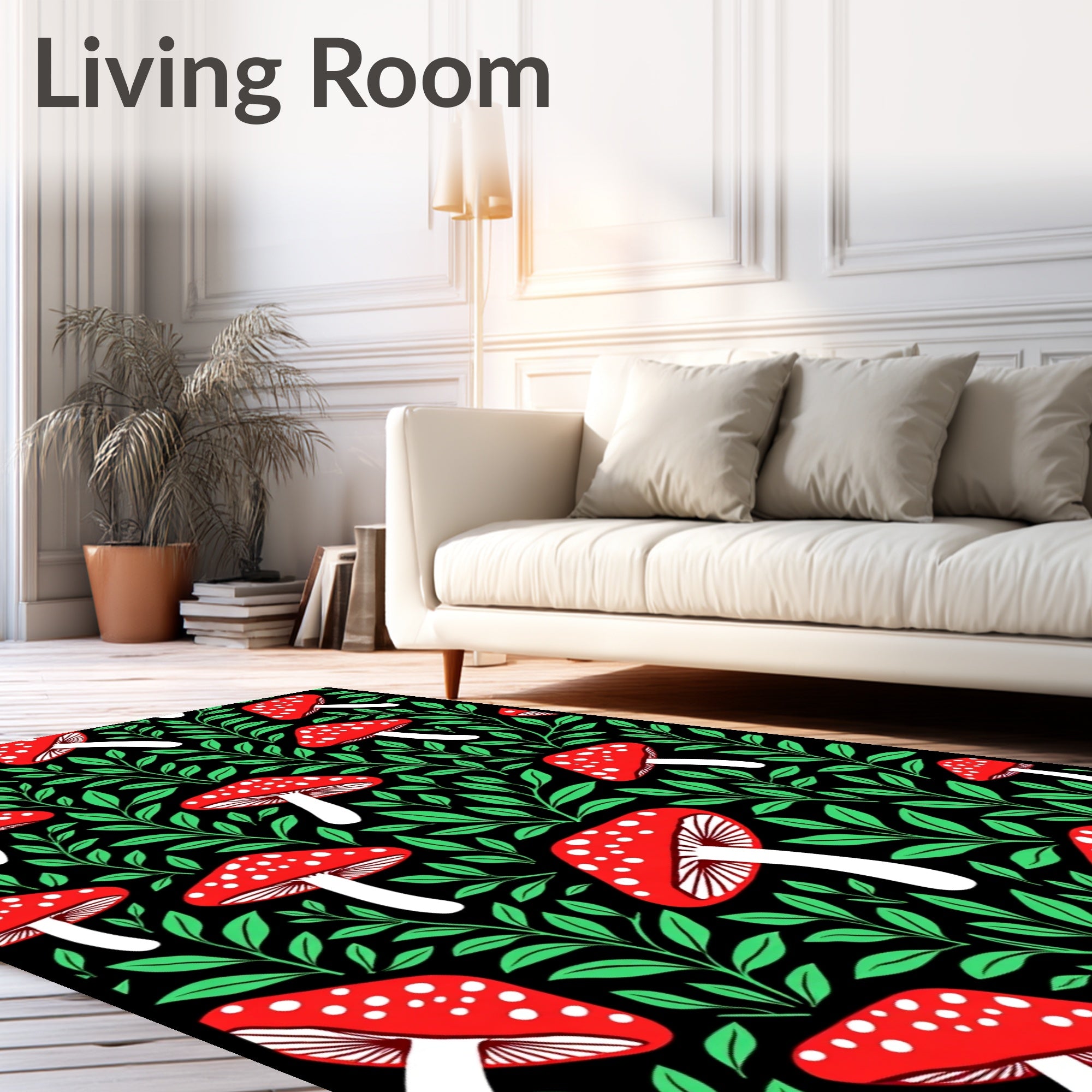 Whimsical Red White Mushroom Woodland Rug