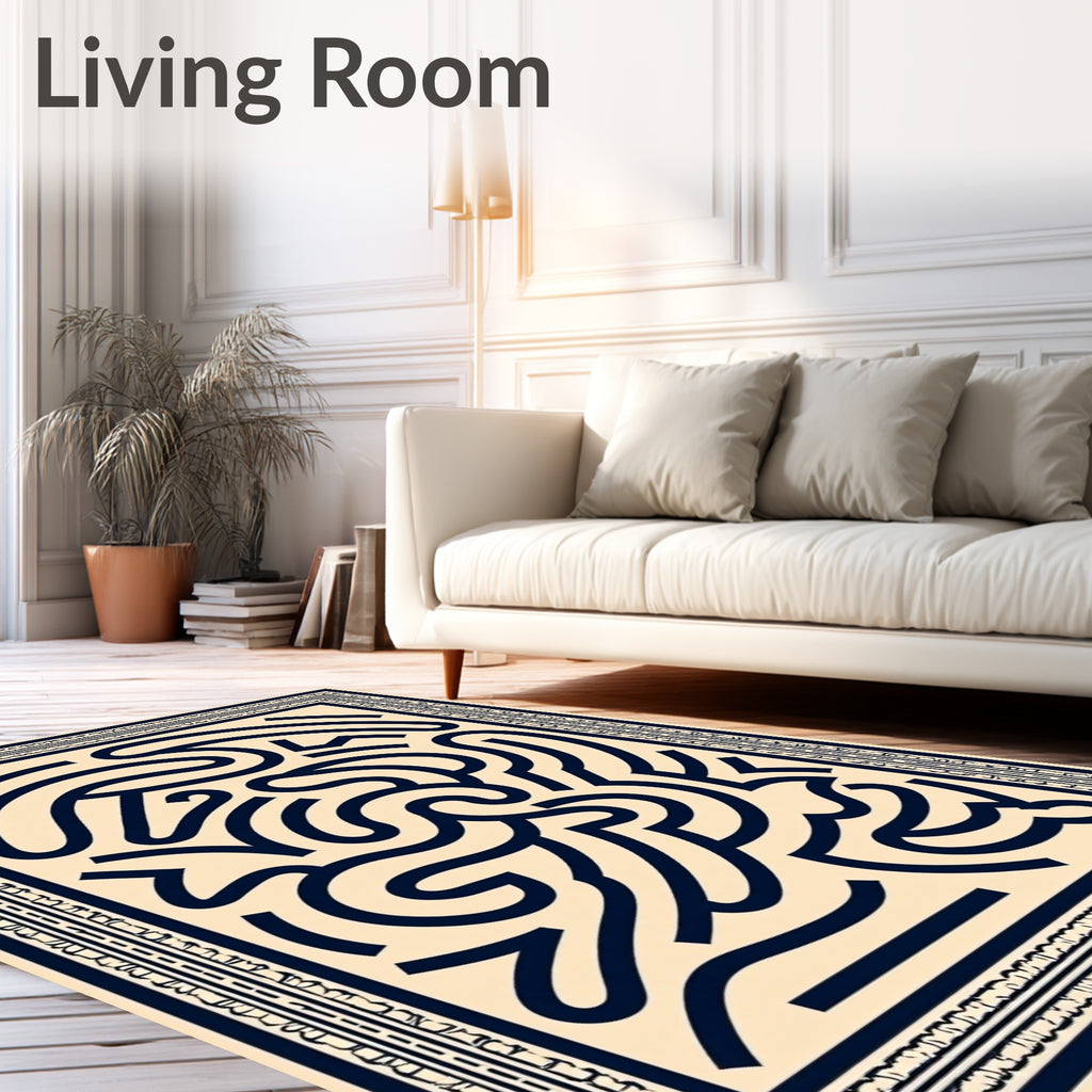 Navy Abstract Swirl Cream Rug