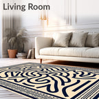 Navy Abstract Swirl Cream Rug