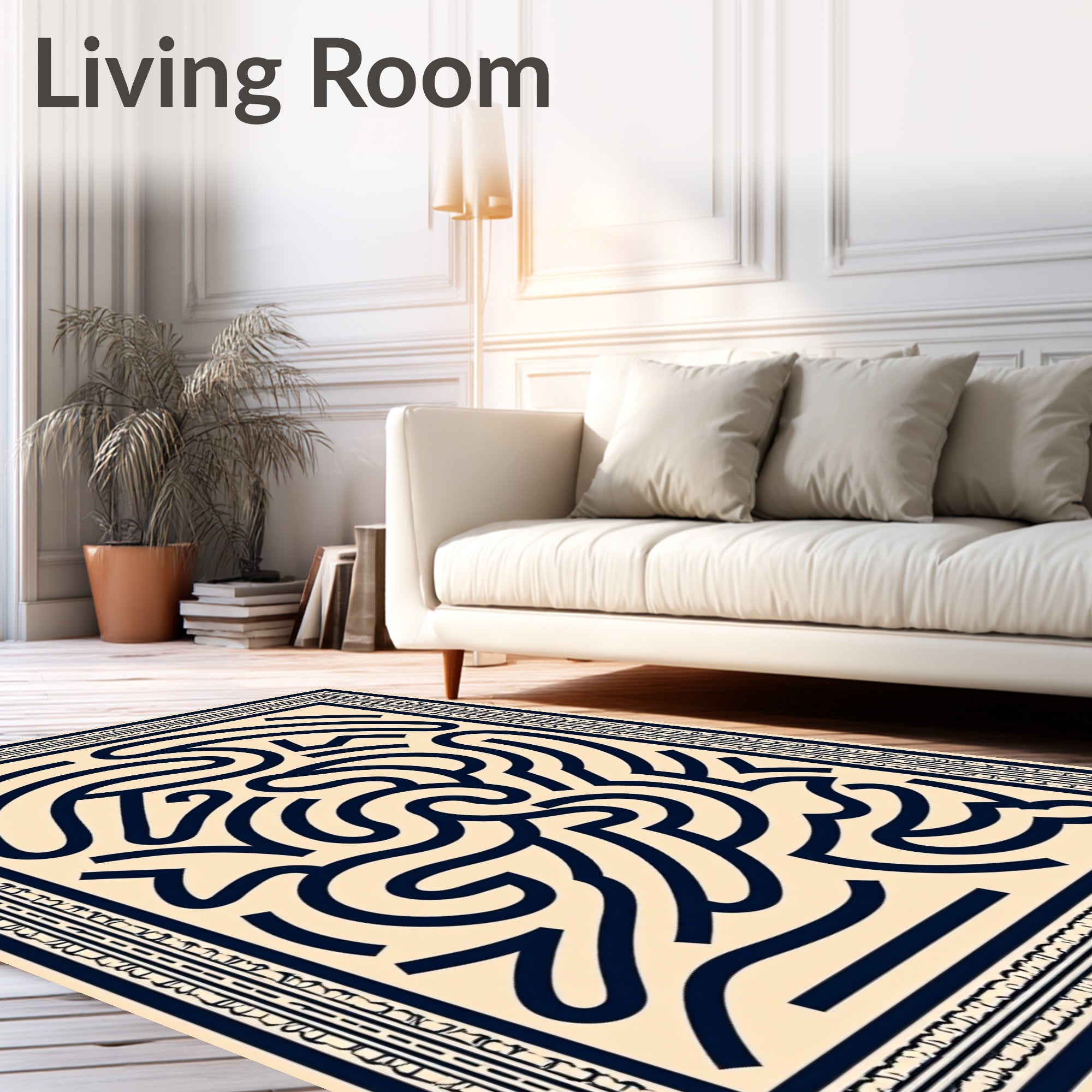Navy Abstract Swirl Cream Rug