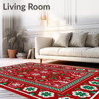 Red Green White Holiday Christmas Ornaments Rug