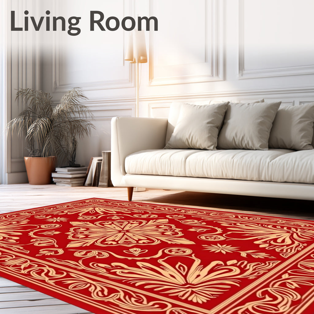 Elegant Red Floral Square Medallion Rug