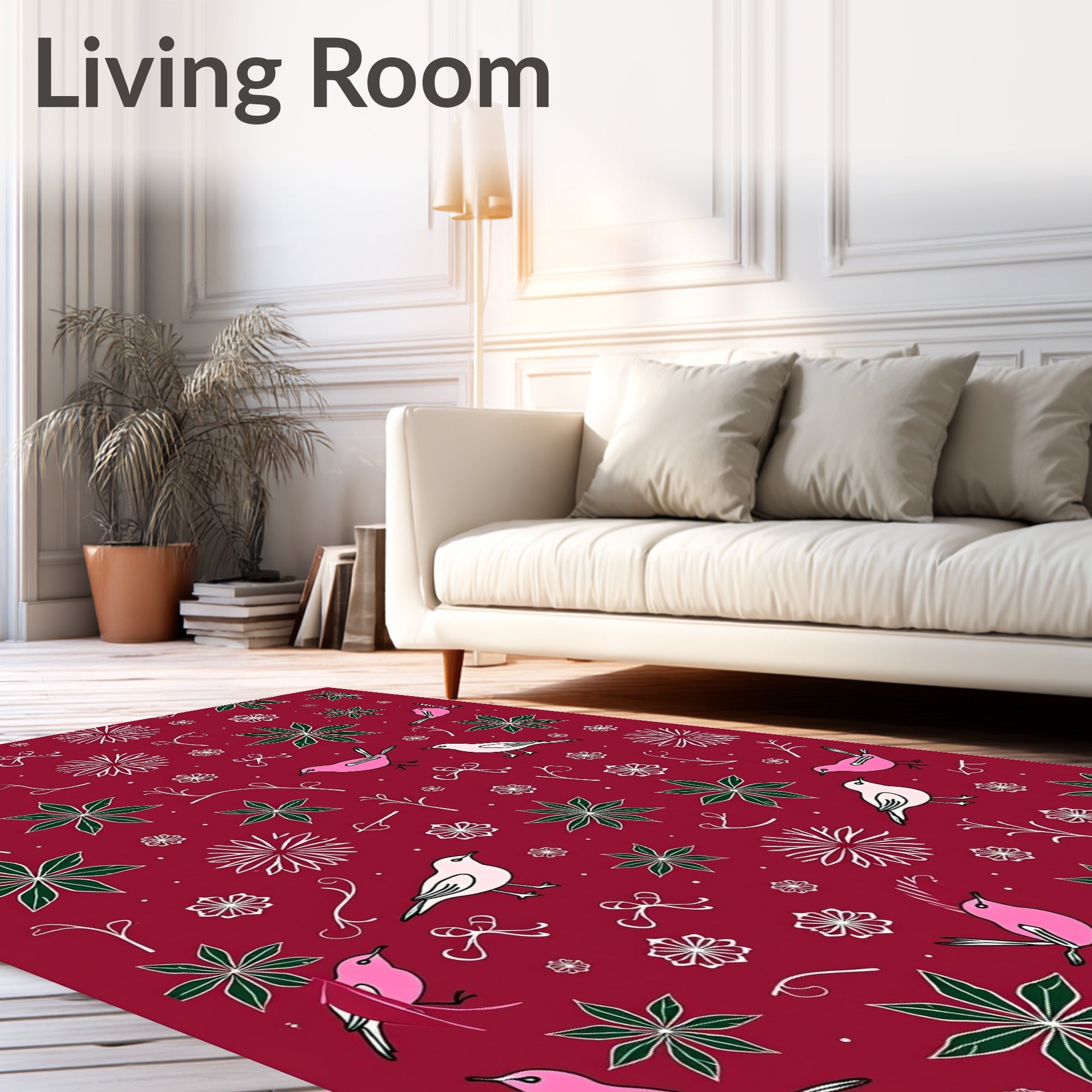 Pink and White Bird Garden Rug
