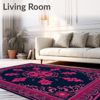 Fuchsia Floral Medallion Navy Rug