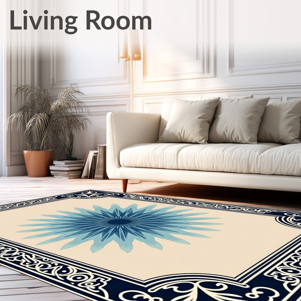 Deep Blue Radiant Starburst Frame Rug