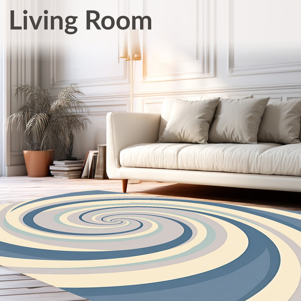 Retro Blue Swirling Spiral Rug