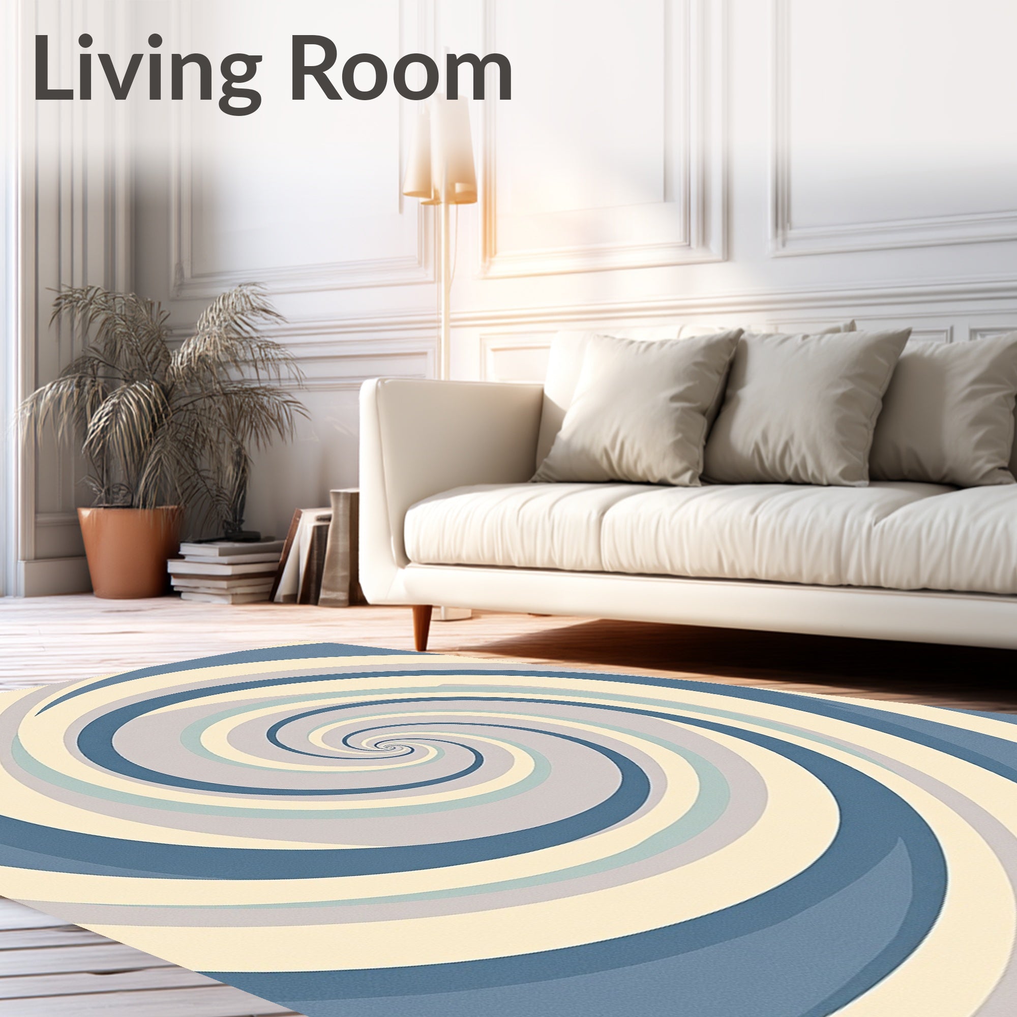 Retro Blue Swirling Spiral Rug
