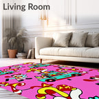 Whimsical Pink Christmas Truck Dog Candy Cane Rug