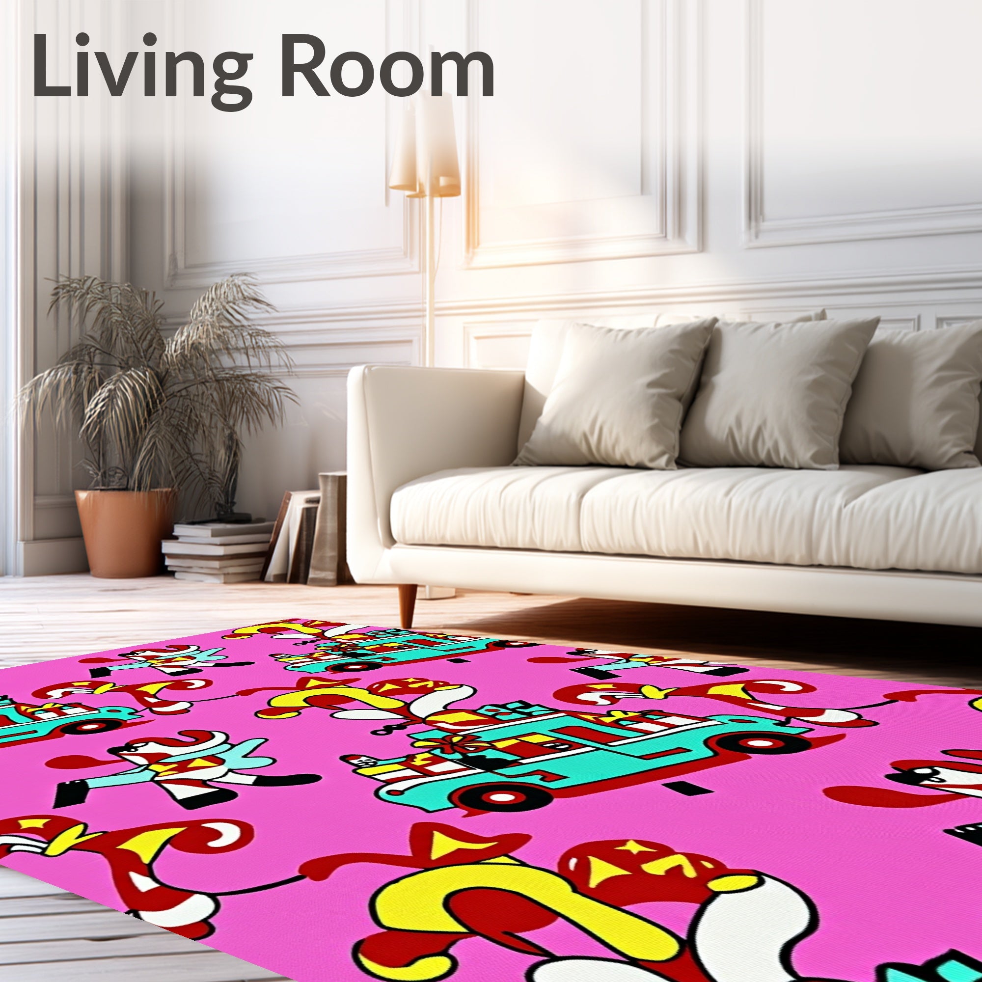 Whimsical Pink Christmas Truck Dog Candy Cane Rug