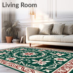 Deep Emerald Floral Vine Medallion Rug