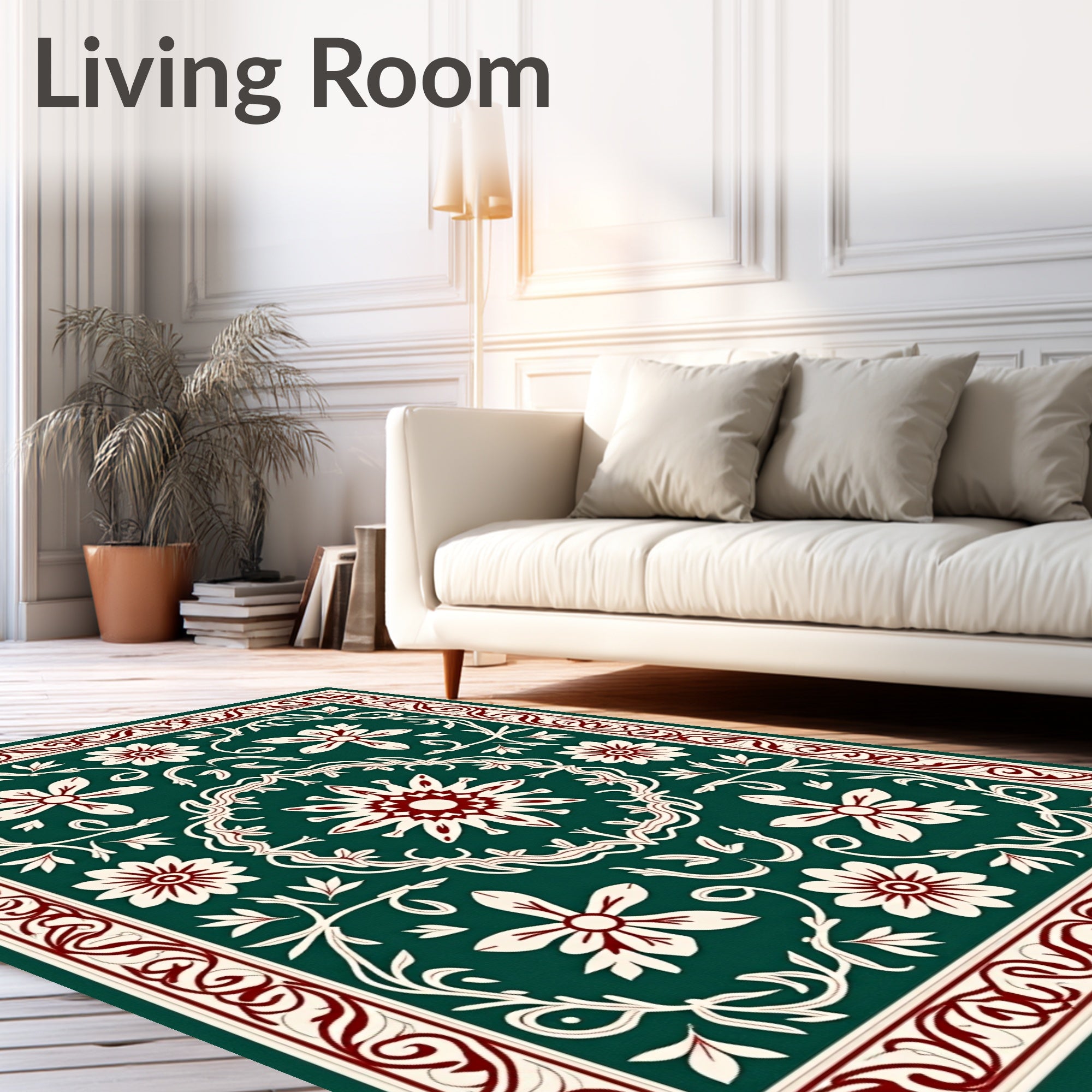 Deep Emerald Floral Vine Medallion Rug