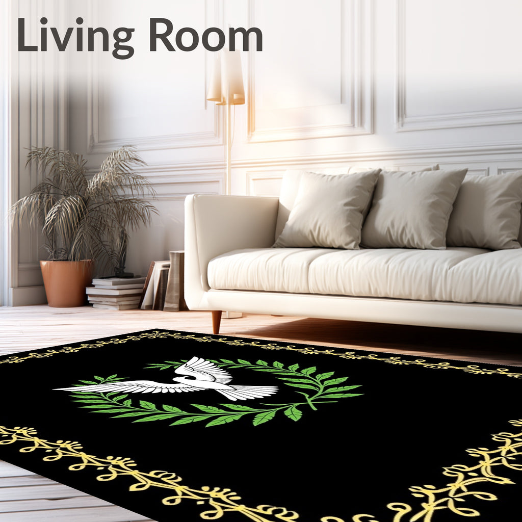 Elegant Black Gold Dove Laurel Wreath Rug