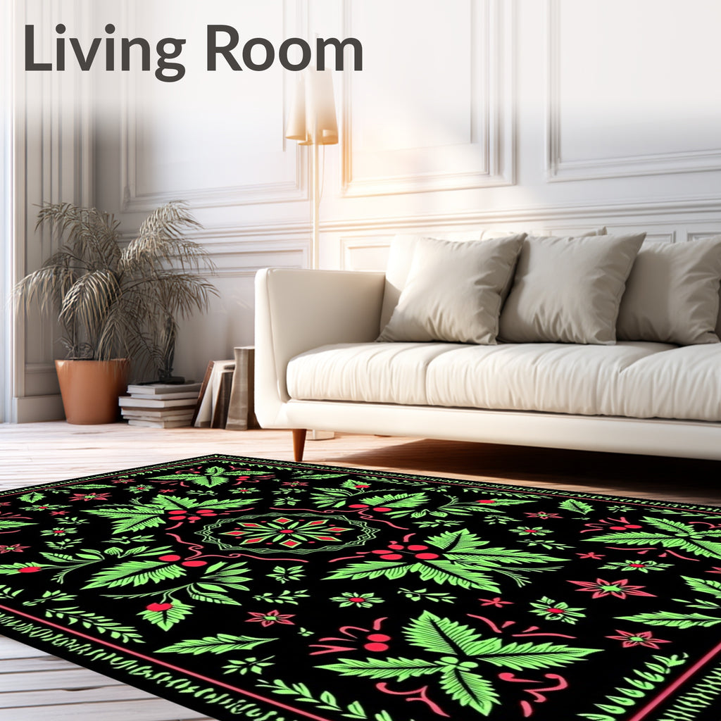 Vibrant Lime Green Cherry Blossom Medallion Rug