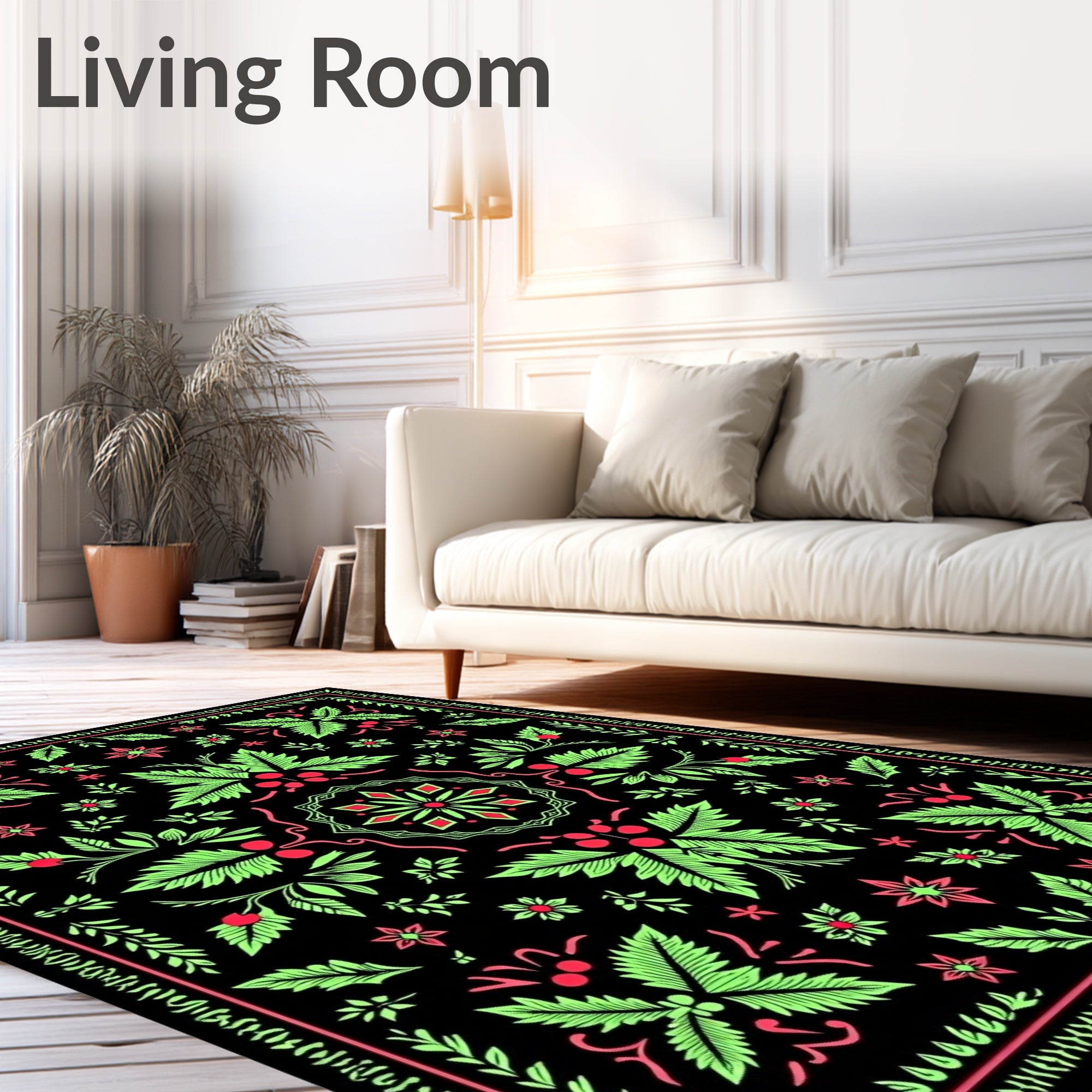 Vibrant Lime Green Cherry Blossom Medallion Rug