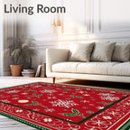 Festive Red Snowflake Holly Christmas Rug