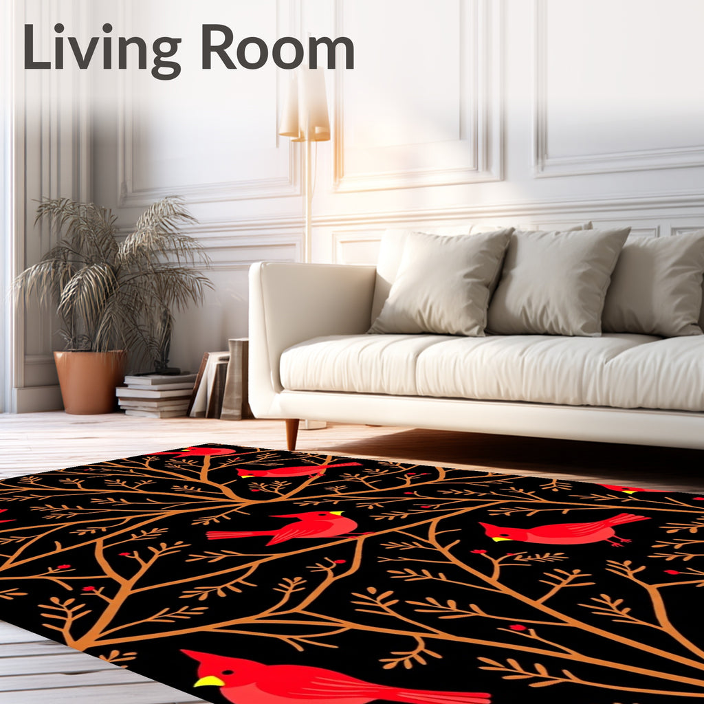 Vibrant Red Cardinals Nature Scene Rug