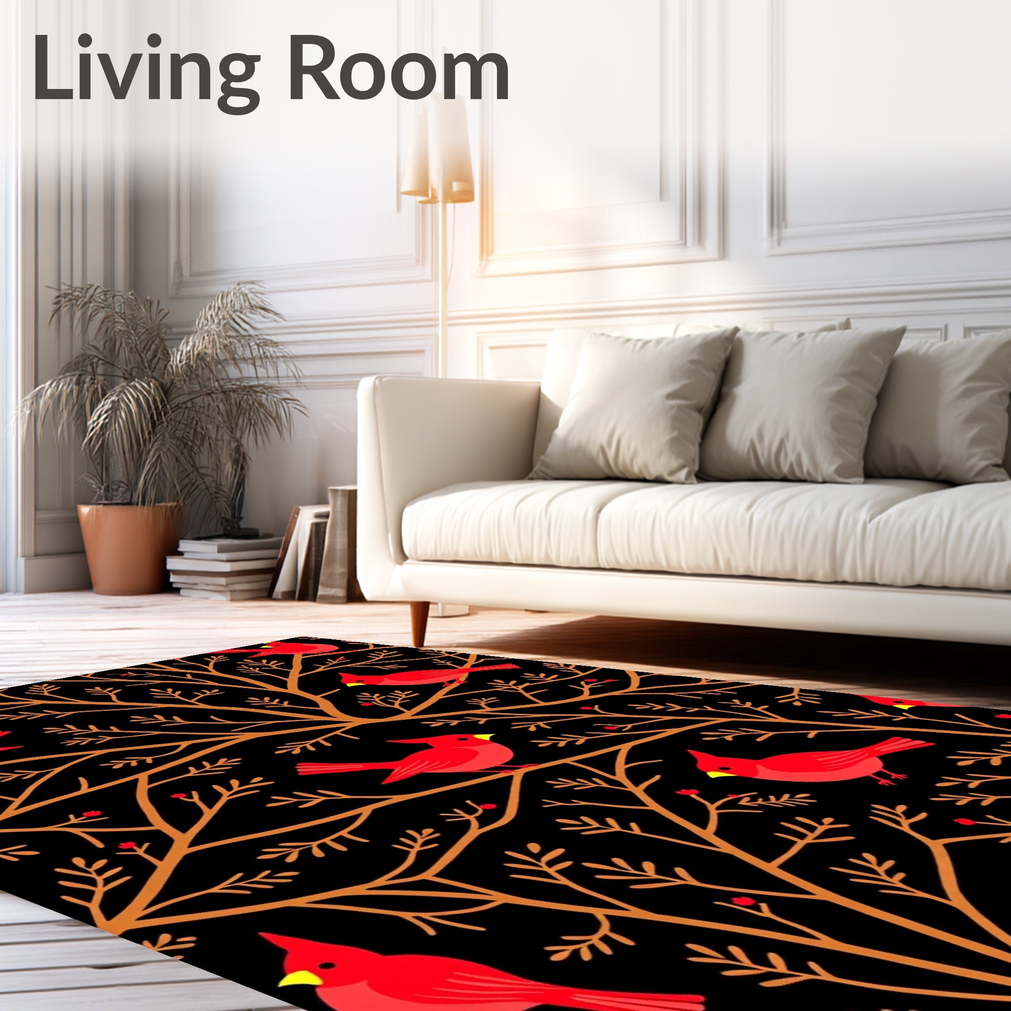 Vibrant Red Cardinals Nature Scene Rug