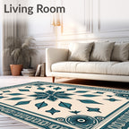 Aqua Cursive Bloom Border Rug