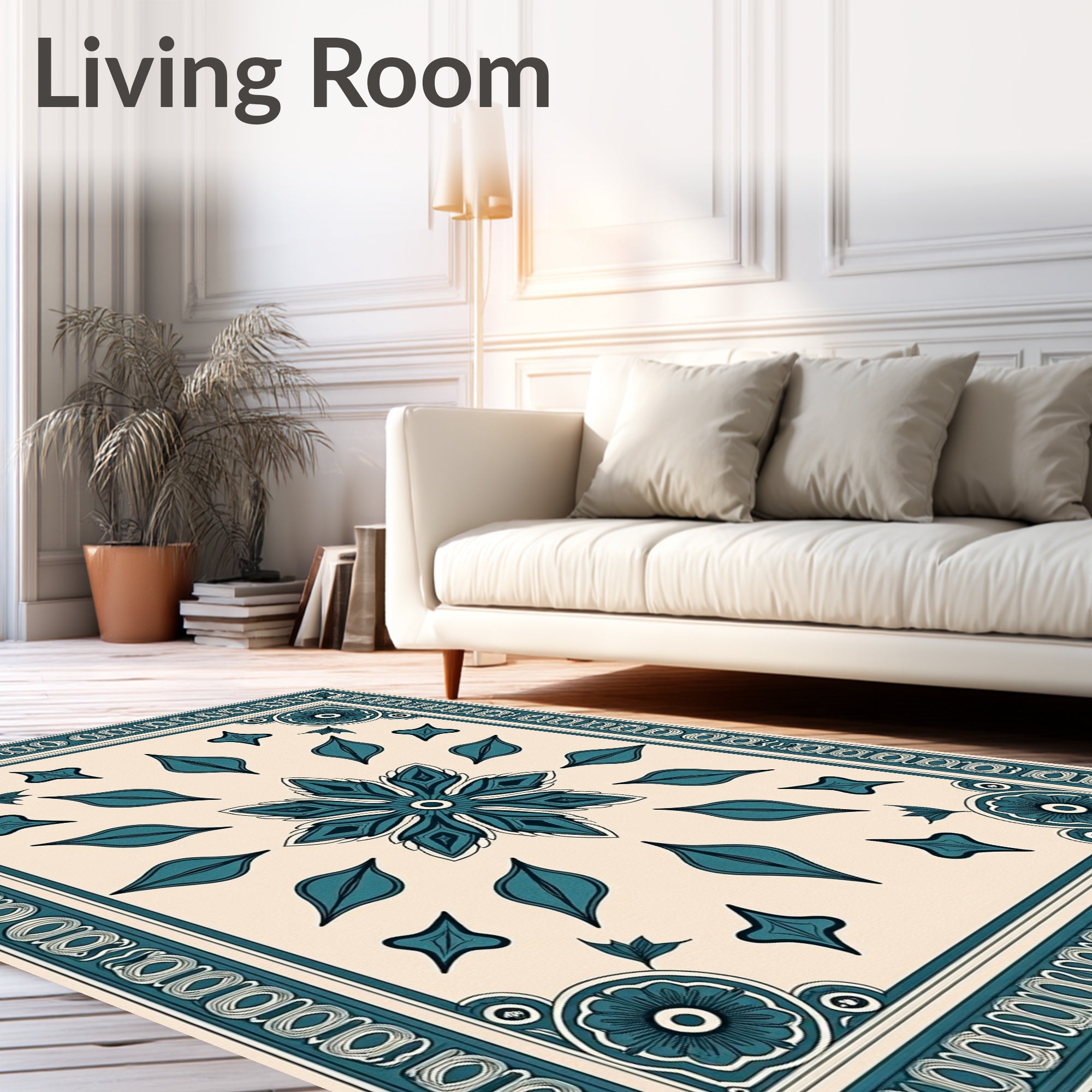 Aqua Cursive Bloom Border Rug